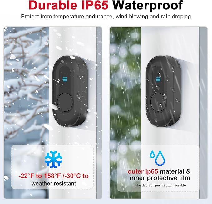 CallToU Hearing Impaired Doorbell, Waterproof Door Chime Kit 1000ft Wireless