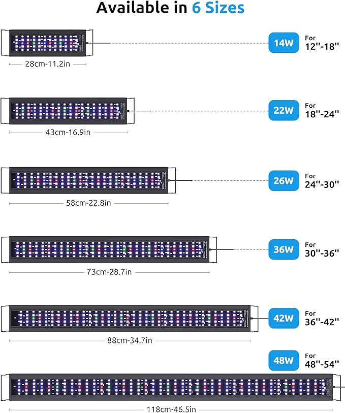 SEAOURA Aquarium LED Light with Thermometer, 48-54in Full Spectrum Lights for Fish Tank, 24/7 Programmable with Power Off Memory, WRGB Custom, 20 Level Dimmable Brightness for Freshwater Aquariums