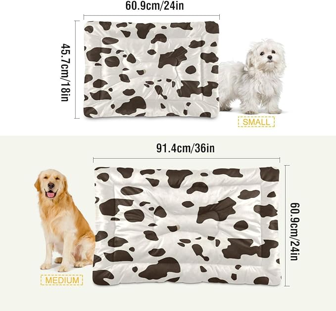 Cow Leopard Dog Bed Mat, Cat Crate Pad Non-Slip Washable Soft Fluffy Pet Kennel Floor Mat for Small, Medium, Large Dogs Cats, 36"x24"