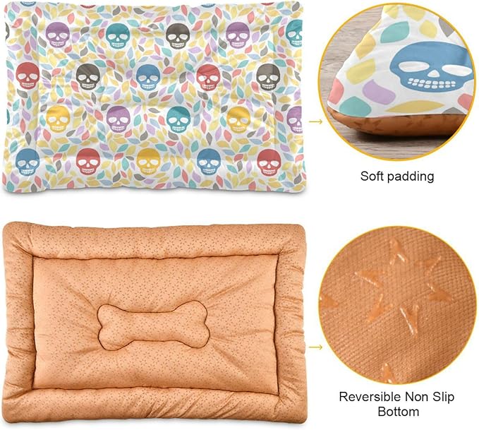 Pet Bed Skull Colorful Cartoon Dog Bed Mat Absorbing Non Slip Pad Pet Sleeping Mat for Small, Medium, and Large Dogs Puppy Cat 36 in x 24 in