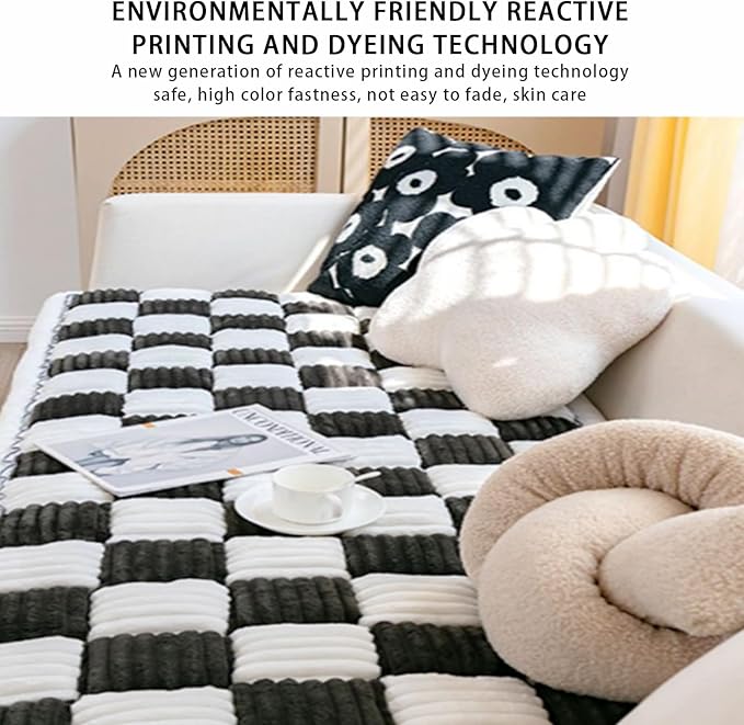 FunnyFuzzy Cream-Coloured Plaid Square Pet Mat Bed Couch Cover, Winter Thickened Dog Bed Cover Pet Blanket Sofa Couch Furniture Protector for Kids Dog Cat(Size:27.6 * 82.7 in,Color:Black)