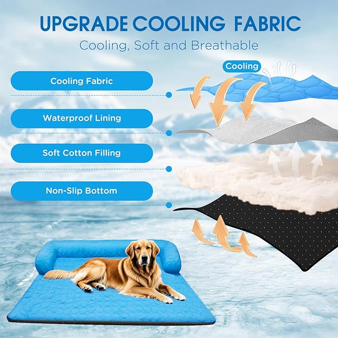 Extra Large Cooling Dog Bed, Cooling Mat for Dogs | Machine Washable Couch Bed, Waterproof & Non-Slip Blanket Cover | Pad for Pets Indoor Outdoor(No Gel), XL-47 x 40 inch