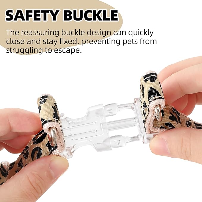 Mile High Life Leopard Dog Harness Collar Leash Set, Adjustable No Pull Dog Halter Harness for Small Breed Dogs, Easy Control for Training Walking (Beige, XS Chest 9"-15", Neck 8"-12")