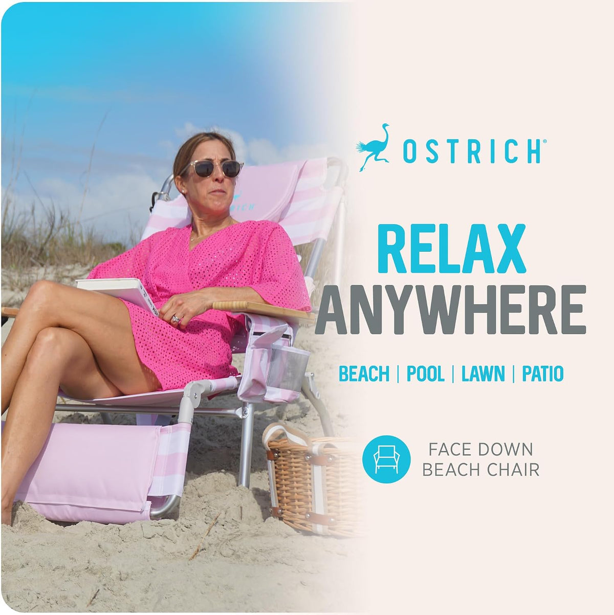 Ostrich The Deluxe 3N1 Lightweight Lawn Beach Reclining Lounge