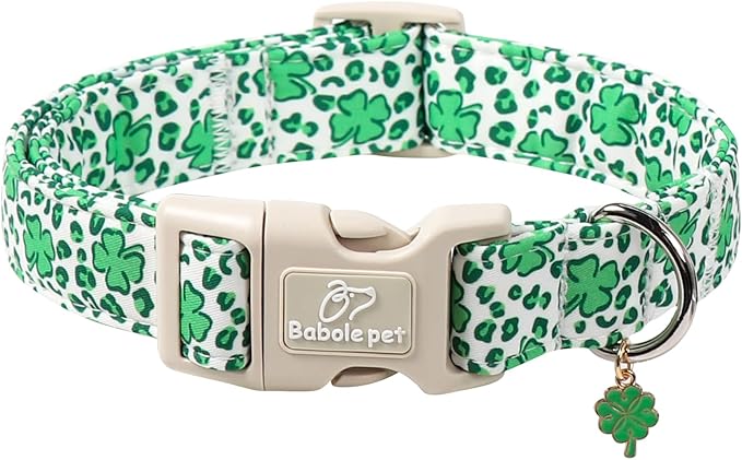 St Patricks Day Dog Collar for Large Dogs - Leopard Lucky Clover Dog Collars, Lightweight Adjustable Irish Green Festival Shamrock Dogs Collars with Quick Release Buckle L