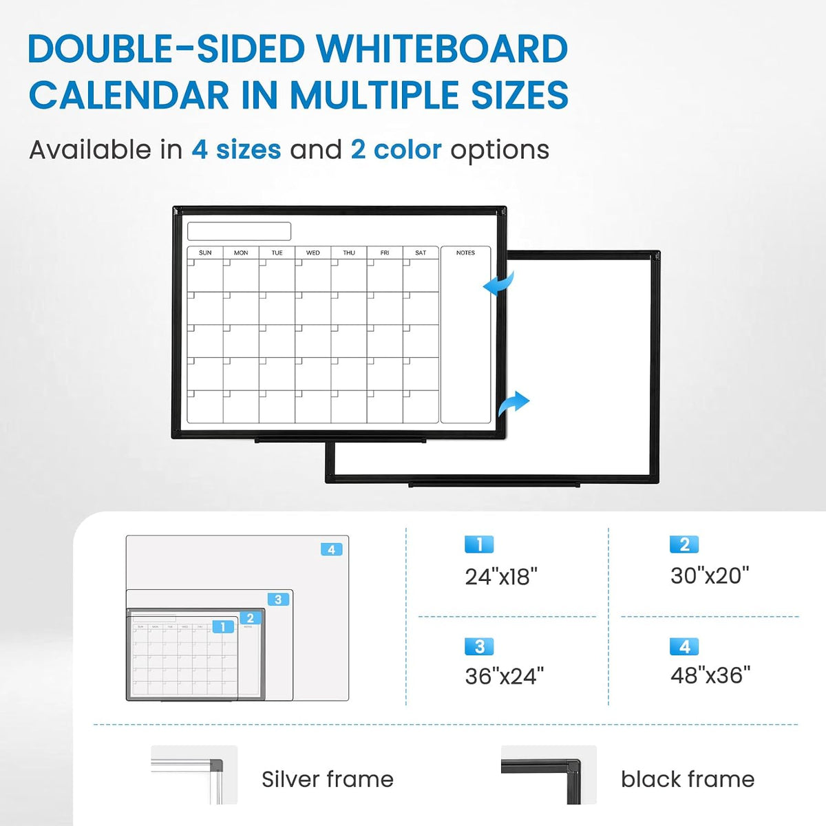 Whiteboard Calendar 36x24 Magnetic Dry Erase Board for Wall, Black