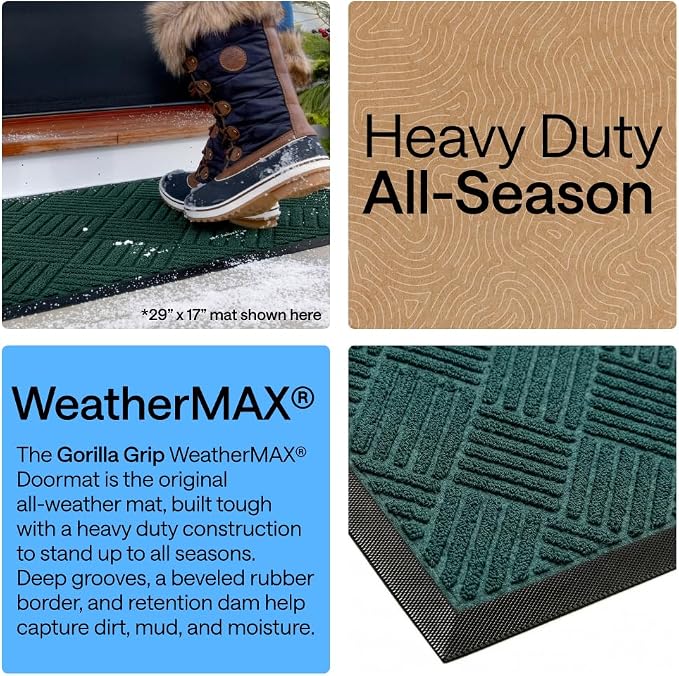 GORILLA GRIP 100% Waterproof All-Season WeatherMAX Doormat US Designed Natural