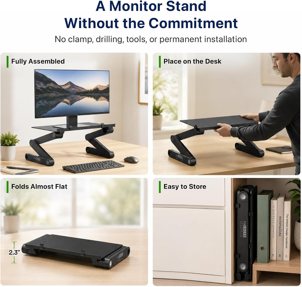 Uncaged Ergonomics WorkEZ Adjustable Monitor Stand Riser for Desk, Black