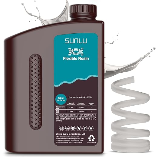 SUNLU Flexible 3D Printer Resin 2KG, 66A 3D Printing Resin