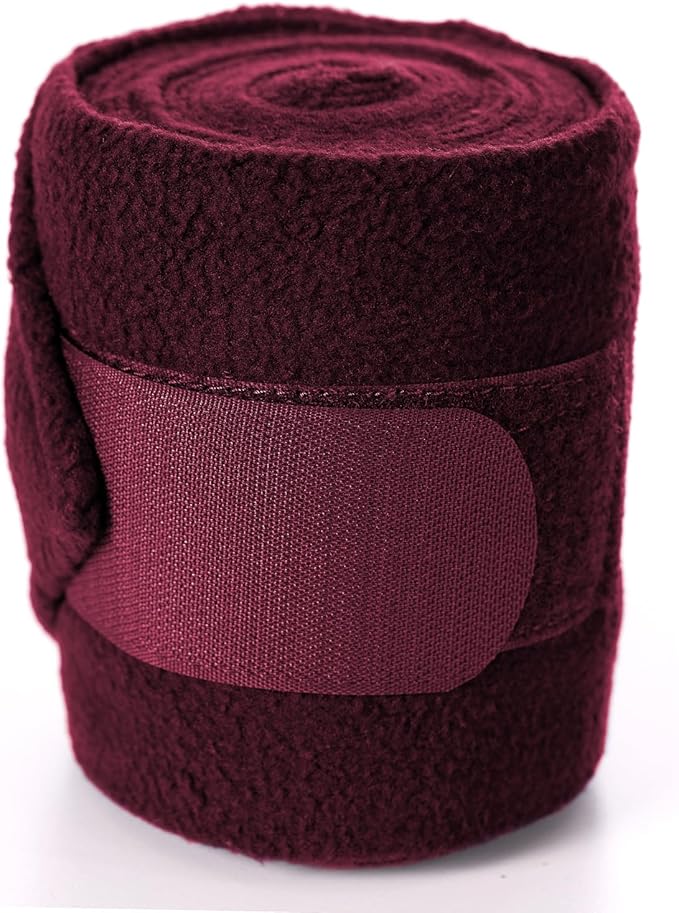 Equinavia Luna 9' Fleece Polo Wraps, Set of 4 Horse Leg Bandages with Storage Bag | Black - One Size - Wine Red - One Size