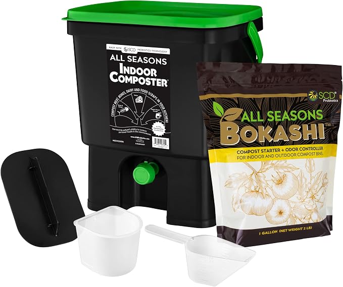 All Seasons Indoor Composter Starter Kit – 4.4 Gallon Black Organko Compost Bin