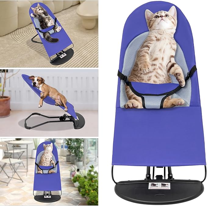 Pet Dog Cat Rocking Chair, Portable Foldable Pet Rocker Bed 3-Level Height Adjustable Small Pet Rocker Summer Breathable Pet Rocker Sofa Bed Dog Cats Rocker Beds for Pets Under 33lbs Purple