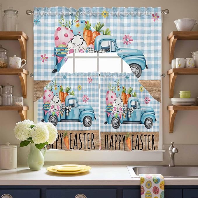 Swag Valance Curtains, Easter Truck