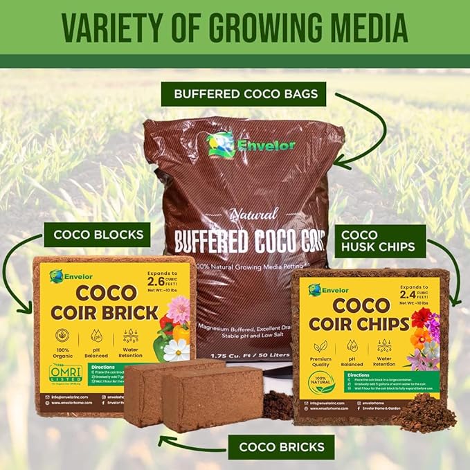 Coco Coir Husk Chips 1-Pack – 2.4 Cu. Ft. Compressed Coconut Coir Bricks, 10 lb. Natural Substrate for Indoor & Outdoor Use, Orchid Bark Alternative, Orchid Potting Mix, Indoor Plant Soil