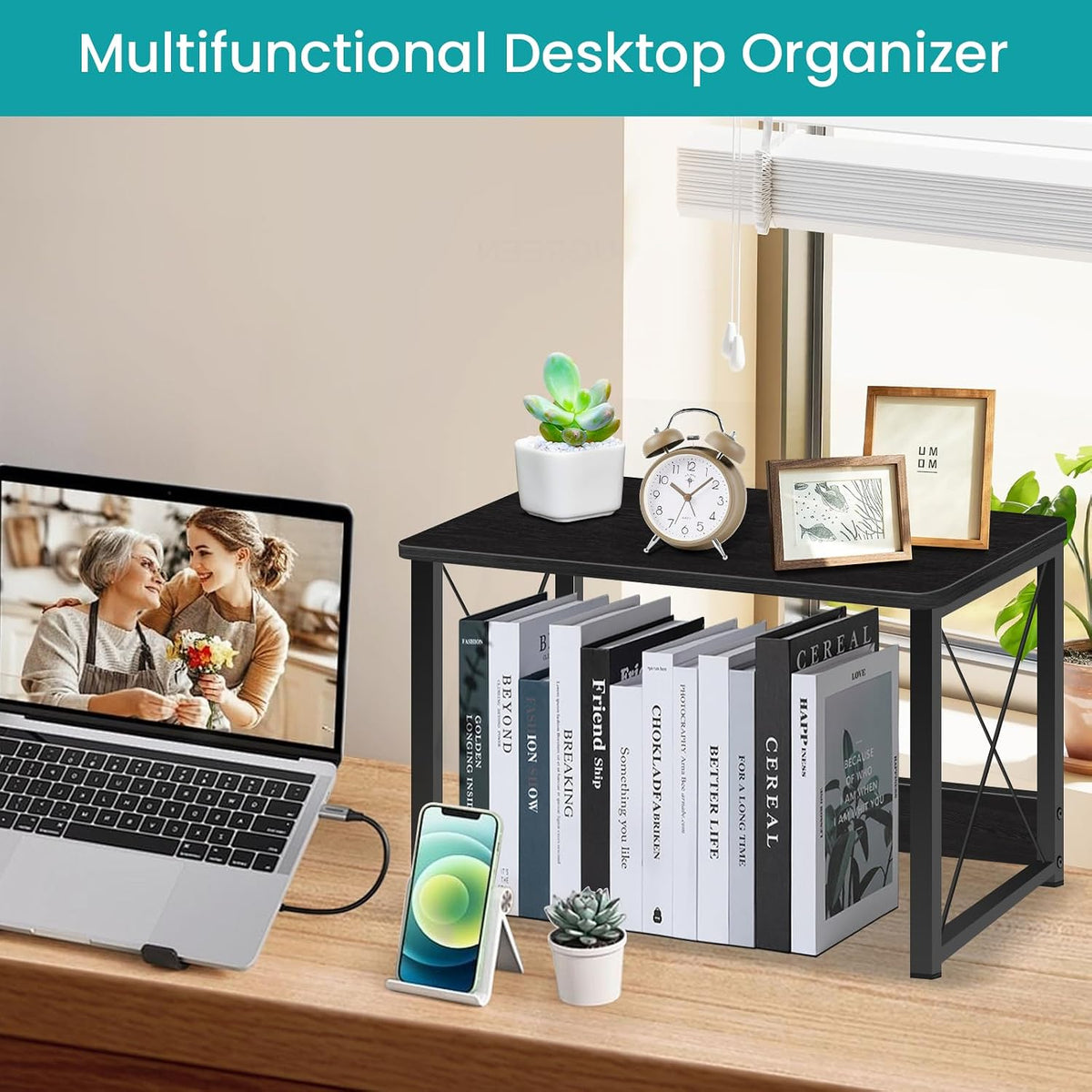 ELITEROO Desktop Printer Stand with Storage, Table Stand Small Desk Shelves
