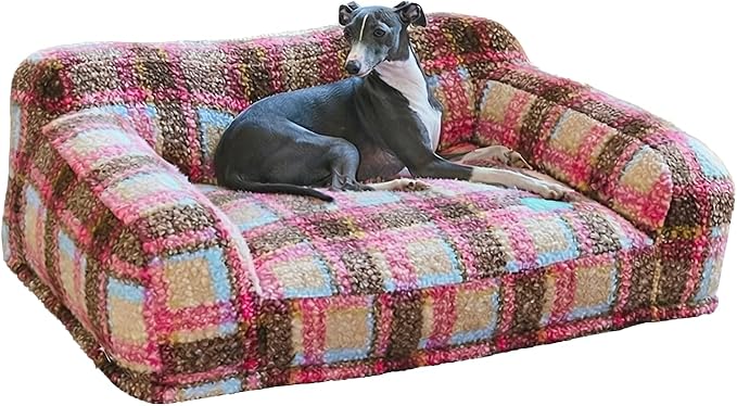 ZEZE Vintage Furniture Style Sofa Pet Bed - Washable Plush Dog & Cat Couch, Retro Style Pet Furniture, Soft Cozy Support for Pets (Large, Pink Plus)