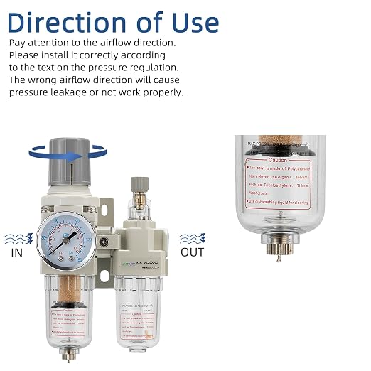 1/4" NPT Compressed Air Filter Regulator Lubricator Combination Water/Oil Trap