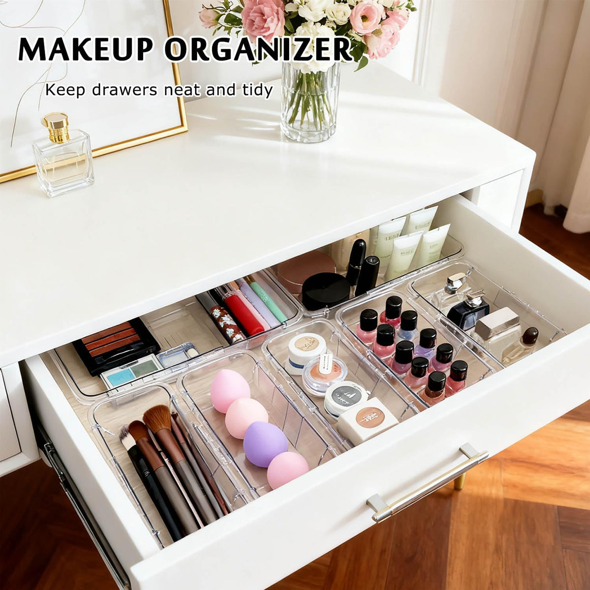 15 Pcs Clear Expandable Drawer Organizer Tray Adjustable Drawer Storage Bin