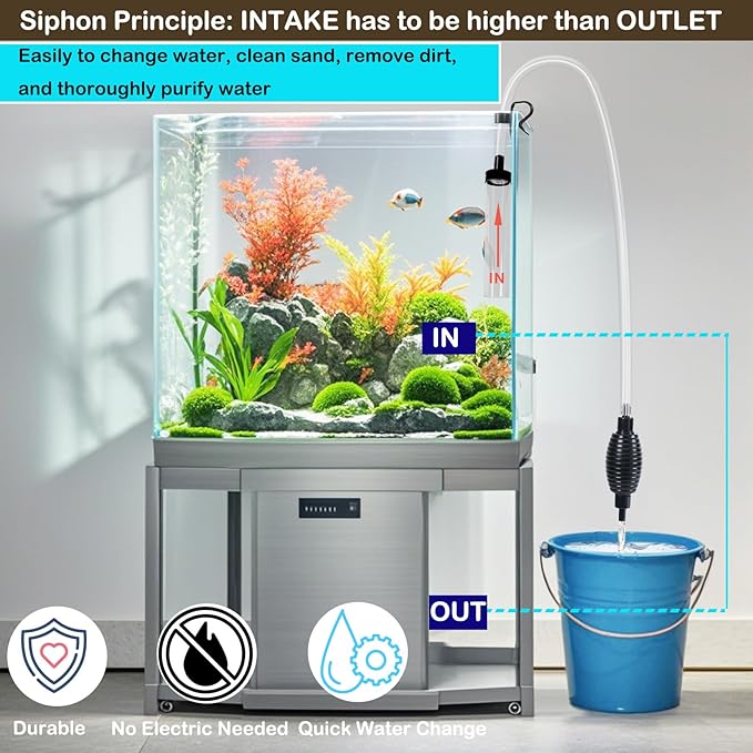 5ft-S Aquarium Siphon Vacuum Cleaner, Hand Siphon Pump Water Changer for Fish Tank Cleaning Gravel & Sand