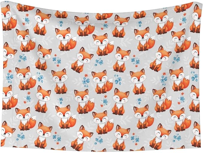 Reversible Pet Blanket for Sofa Protection Pet Comfort, Cute Fox, Double Sided Design with Cozy Nubby Nap Side and Durable Smooth Play Side