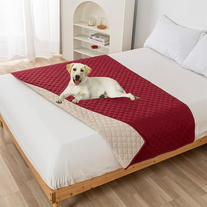 GIBZ Water Resistant Dog Bed Blanket Cover Large Anti Slip Pet Furniture Protector Washable Cat Quilted Mat for Couch, Red, 75x180cm