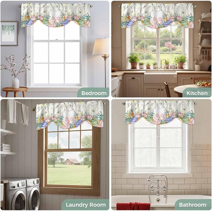 Easter Tie Up Valance Curtains for Windows, Kitchen Curtains Window Shades