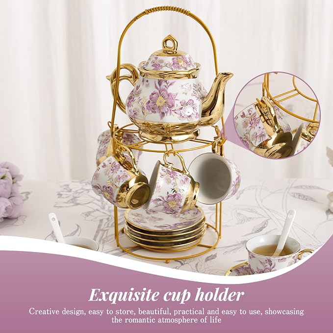Ceramic Tea Set 20 Pcs, 700ml/23oz Porcelain Tea Pot Sets