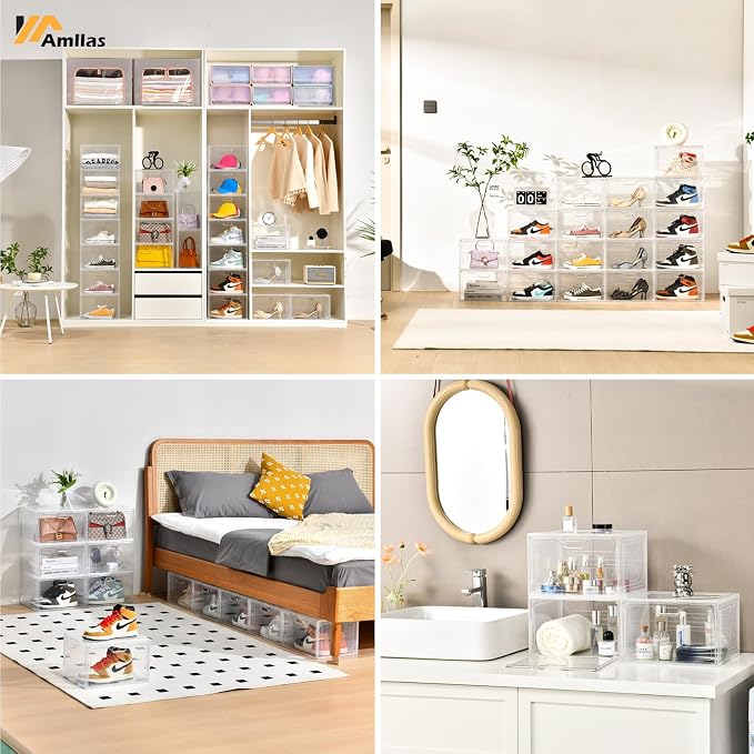 8 Pack Shoe Boxes Clear Plastic Stackable, Large Shoe Storage Organizer