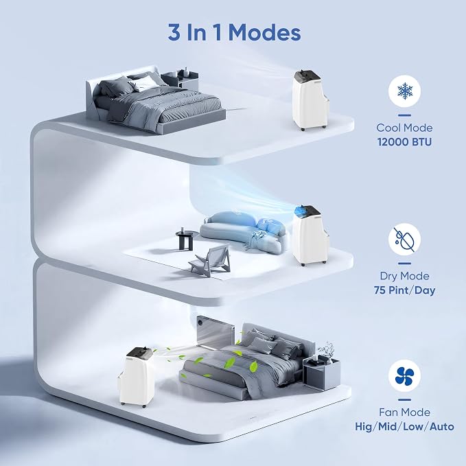 12000 BTU Portable Air Conditioners Cools Up to 500 Sq.Ft, Portable AC Unit