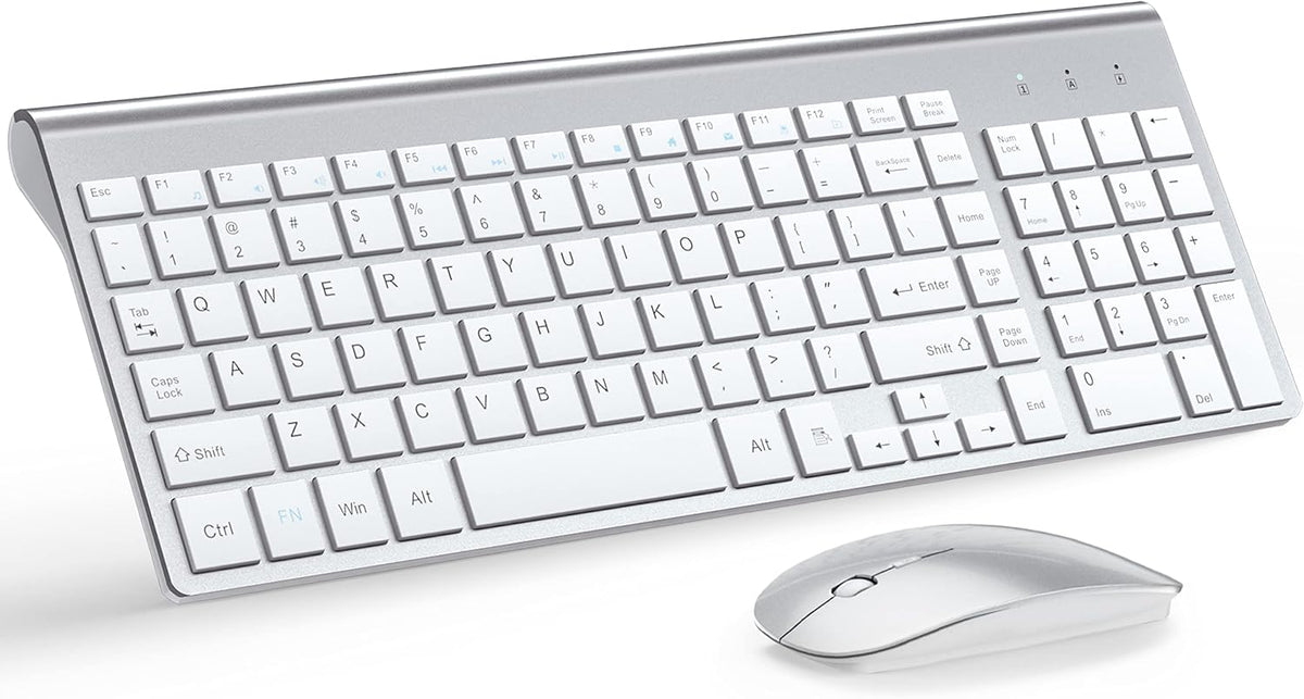 Wireless Keyboard and Mouse Ultra Slim Combo, TopMate - Silver White