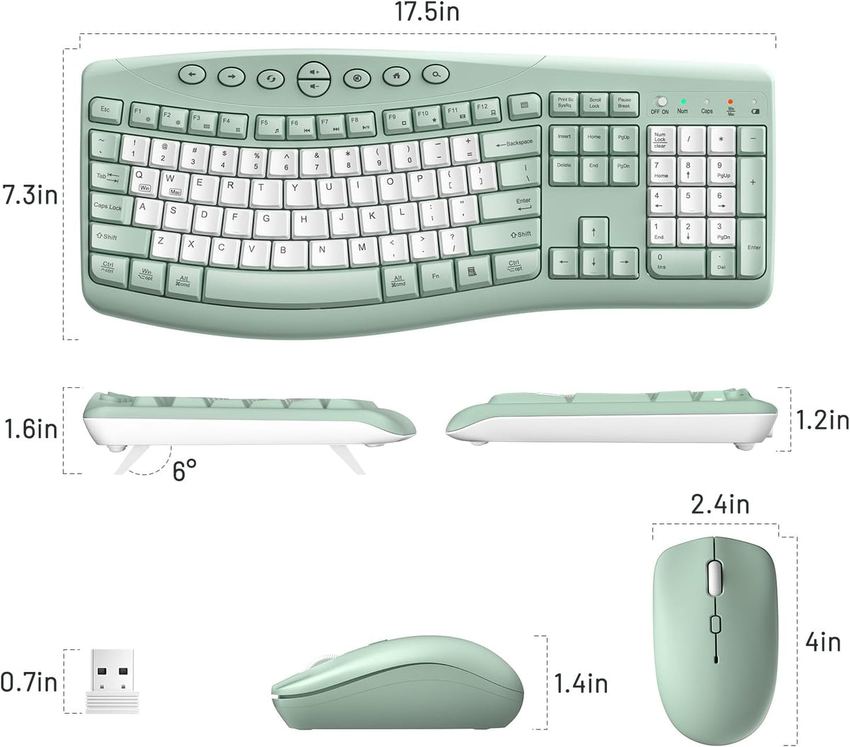 Wireless Keyboard and Mouse Combo Silent Ergonomic Curved Design for Office