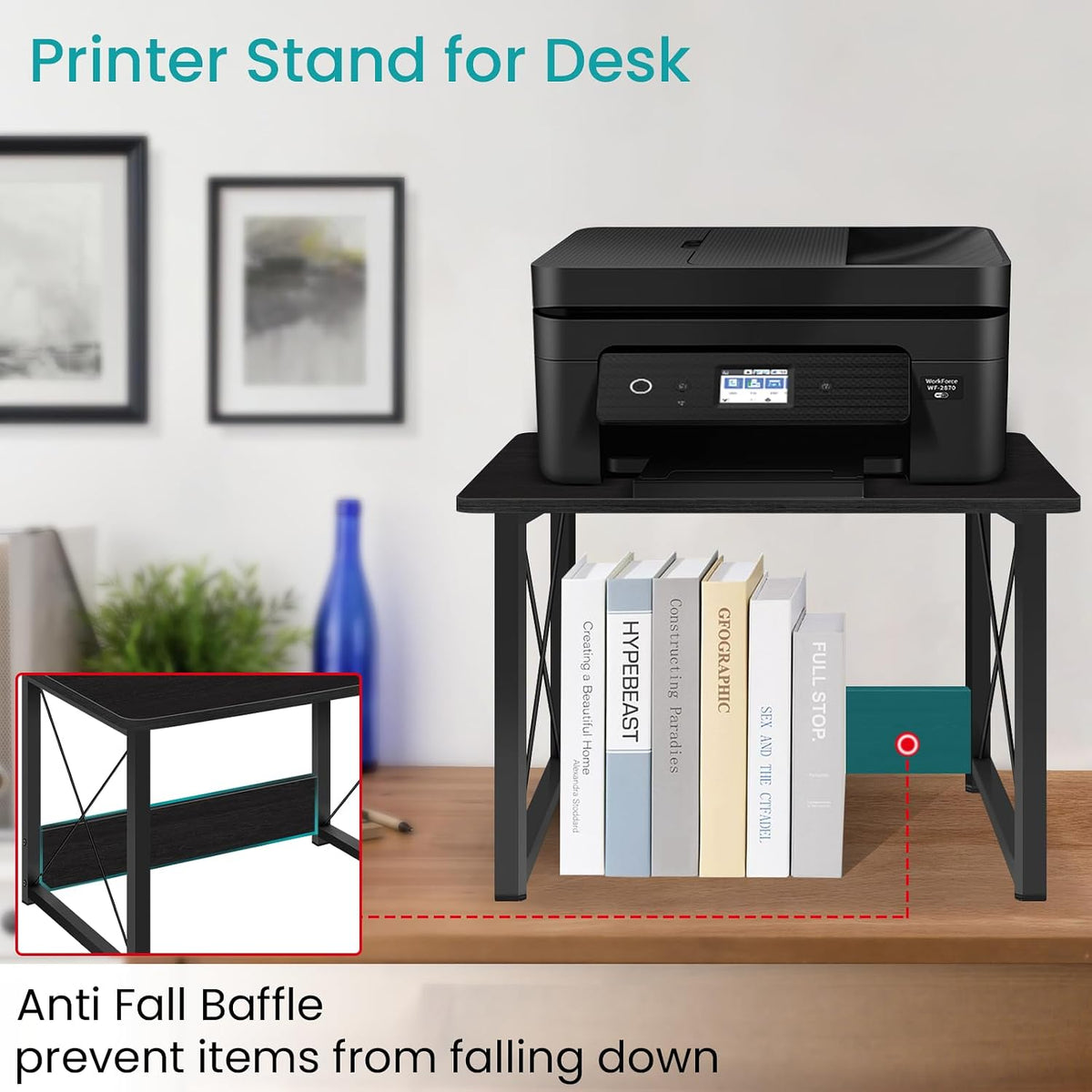 ELITEROO Desktop Printer Stand with Storage, Table Stand Small Desk Shelves