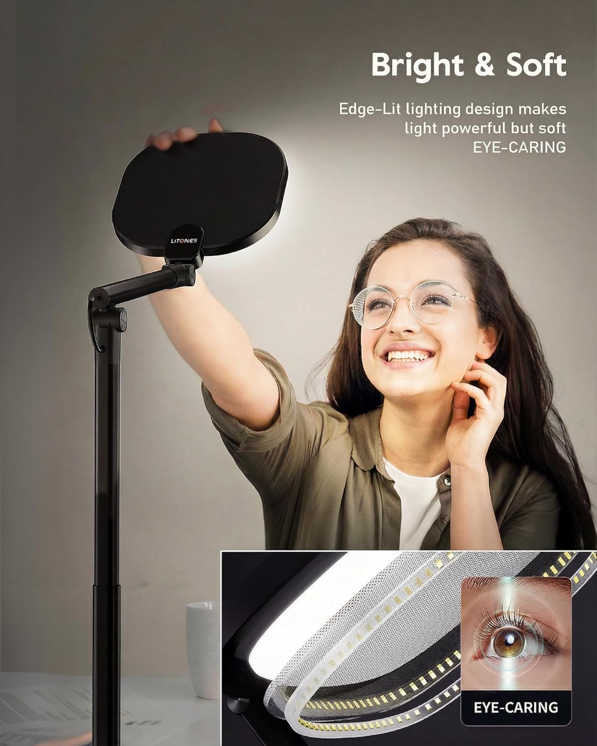 LitONES Tall LED Desk Lamps Home Office, Edge-Lit Eye-Care, 50 Light Modes