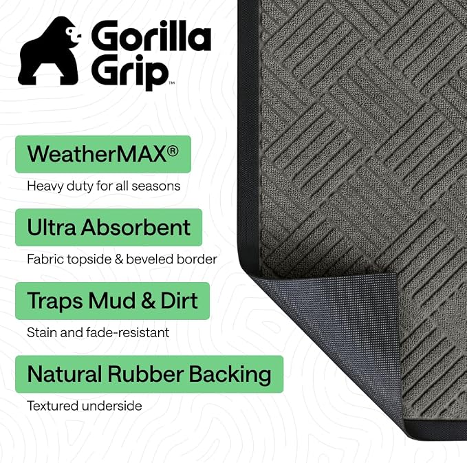 GORILLA GRIP 100% Waterproof All-Season WeatherMAX Doormat 35x23, US Designed