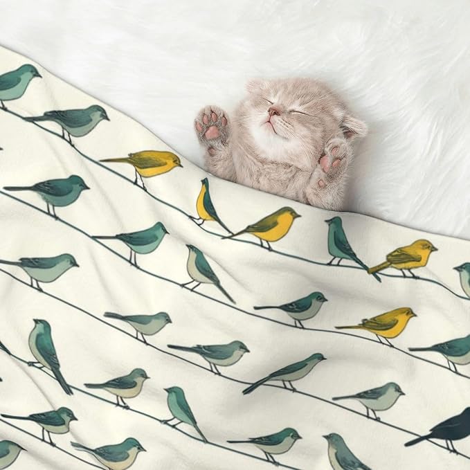 Two Sided Plush Pet Blanket for Warmth Comfort, Birds Animal Flying, Reversible Throw with Cozy Nubby Side for Chilly Nights Napping Spots Around House