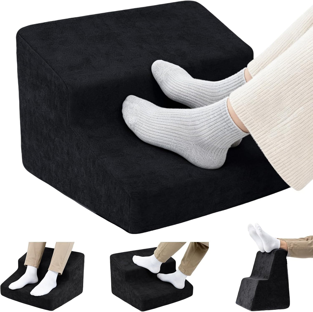 Foot Rest for Under Desk at Work, Ergonomic 2-Height Sponge Foot Stool for Office, Home, Sofa & Gaming Chair, Desk Accessories Footrest Cushion to Support Legs, Relax Ankles & Relieve Pain(B-Black)