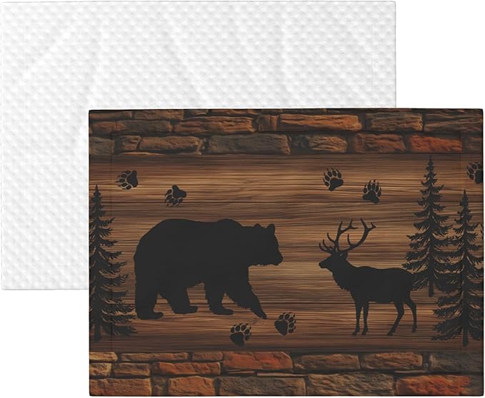 Bear Moose Blanket for Pet - Retro Cabin Throw Blanket 23x16 Vintage Couch Blankets for Puppy Dogs Cats
