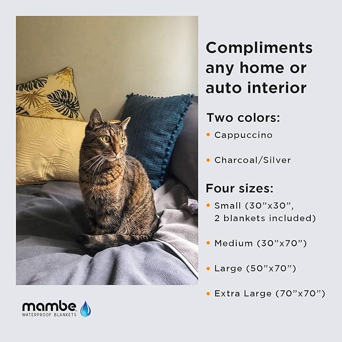 Mambe Non-Slip Pet Blanket Large, Charcoal and Silver - Soft and Silky Waterproof Throw - Machine Washable Fleece - for Protecting Furniture from Stains - for Dog and Pet Fur