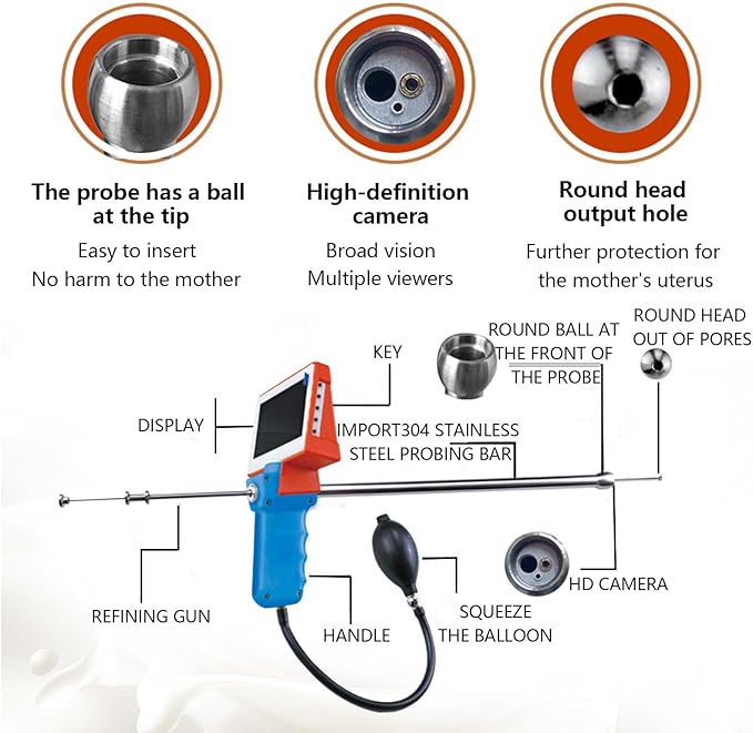 Artificial Insemination AI Gun Dog Visual Video Breeding Device Veterinary Tube Needle Gun for Medium or Large Dog,with Adjustable Light,Photo and Video Functions Dog