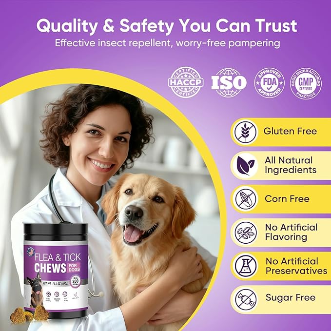 Fleas Ticks Treatment Dog Oral Chewables Support Supplement Breeds and Ages Dogs