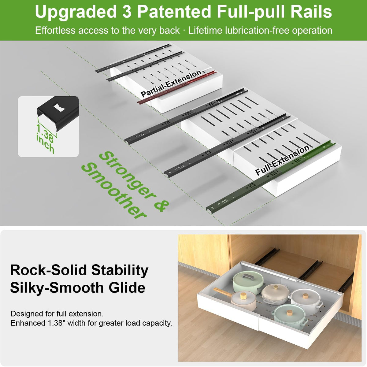 ANTOWIN 2-Pack Expandable Pull Out Cabinet Organizer 21"Deep(12.2"-20.5"W), 3 Full Extension Glides Slide Out Drawers, Roll Out Shelves Adhesive Raising Pad,Compatible Framed Cabinets,90lb Cap,White