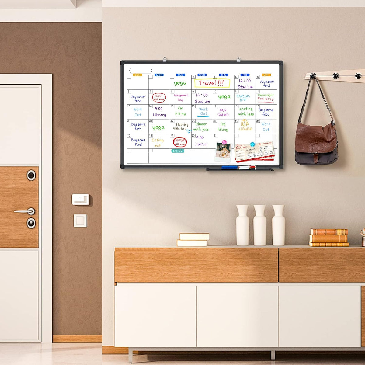 Magnetic Dry Erase Calendar Whiteboard 36" x 24" Aluminum Frame（Black）
