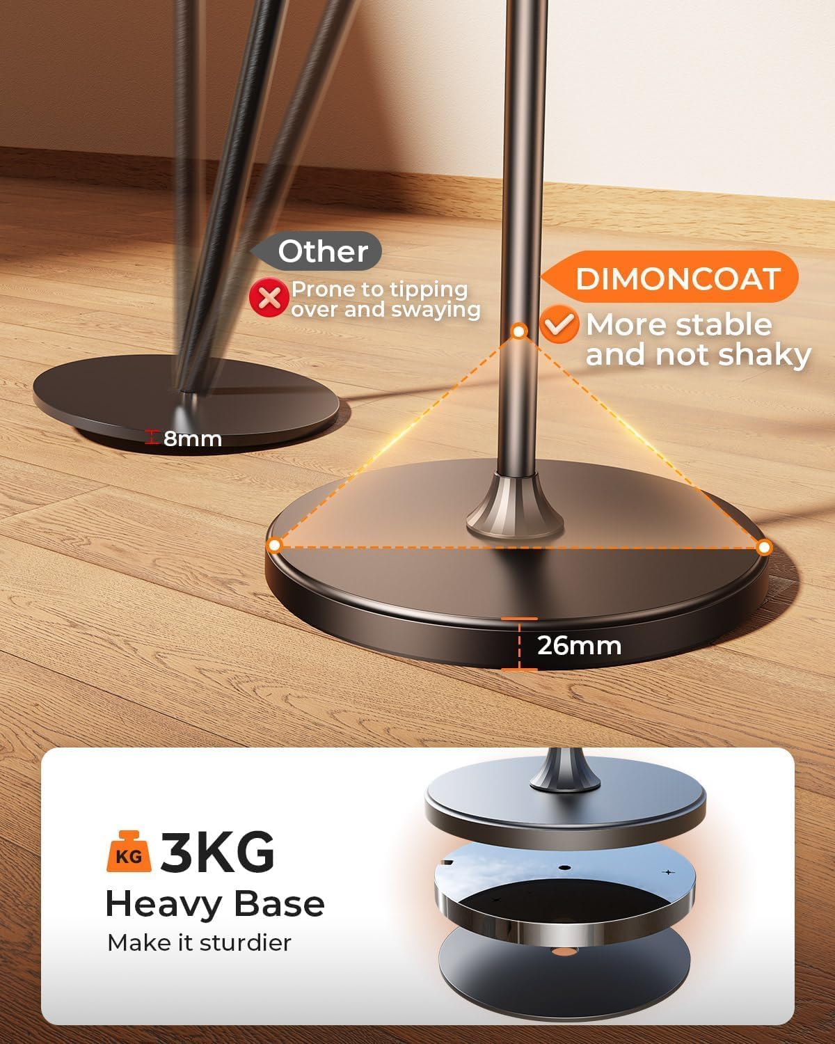DIMONCOAT [Height-Adjustable & 360° Rotation Tablet Floor Stand Stable Base