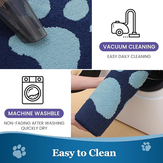 Buganda Dog Door Mat for Muddy Paws, Absorbent Dirt Trapper Washable Indoor Doormats, Non Slip Low-Profile Mud Mat for Dogs, Front Entrance Doormat for Inside Floor (48x30 Inches, Dark Blue)