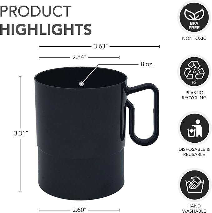 Party Essentials 8-Ounce Hard Plastic Coffee Cup/Tea Mug