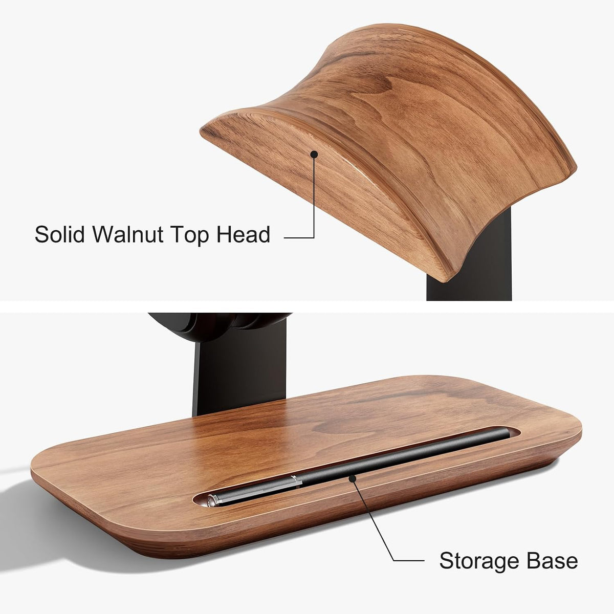 UPERGO Walnut Headphone Stand, Wood Headset Holder with Storage for Desk