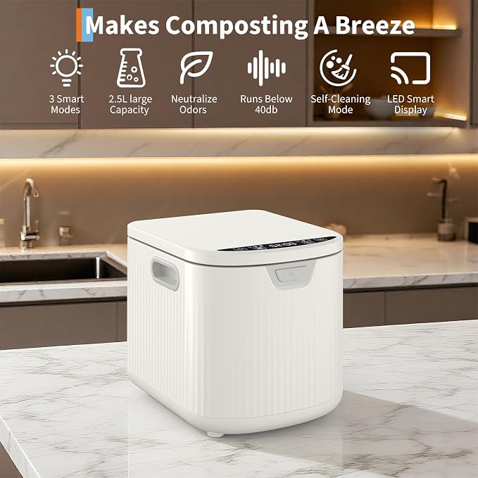 2.5L Electric Composter Countertop, 3 Modes Kitchen Smart Compost Bin