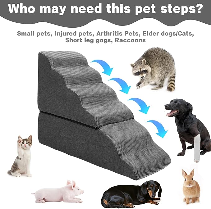 Dog Stairs for High Bed 30" H, 6-Step Dog Steps for Bed for Small Dogs and Cats, Pet Stairs for High Bed Climbing, Non-Slip Pet Step Ramps for Old Dogs/Cats, Free-Installation, Dark Grey