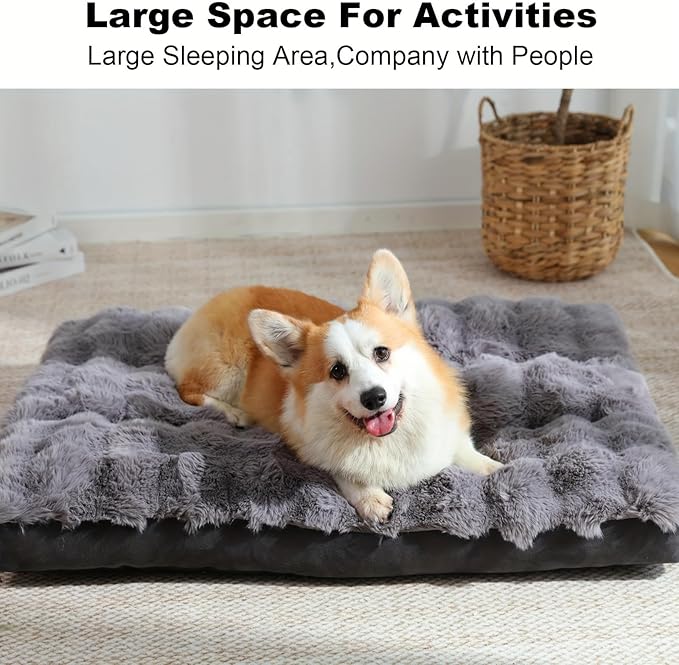 Dog Beds for Extra Large Dogs, Soft Plush Faux Fur Fluffy Dog Mat with Removable Washable Cover & Anti-Slip Bottom, Machine Washable (Medium)