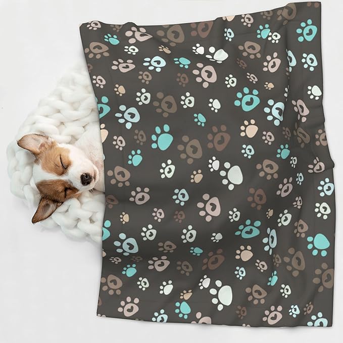 Paw Blanket for Dog Cat - Love Heart Paws Throw Blanket 30x20 Brown Pet Blanket for Couch Sofa Bed